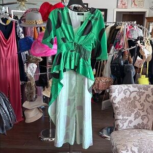 Chic Green and Black High-Low Dress